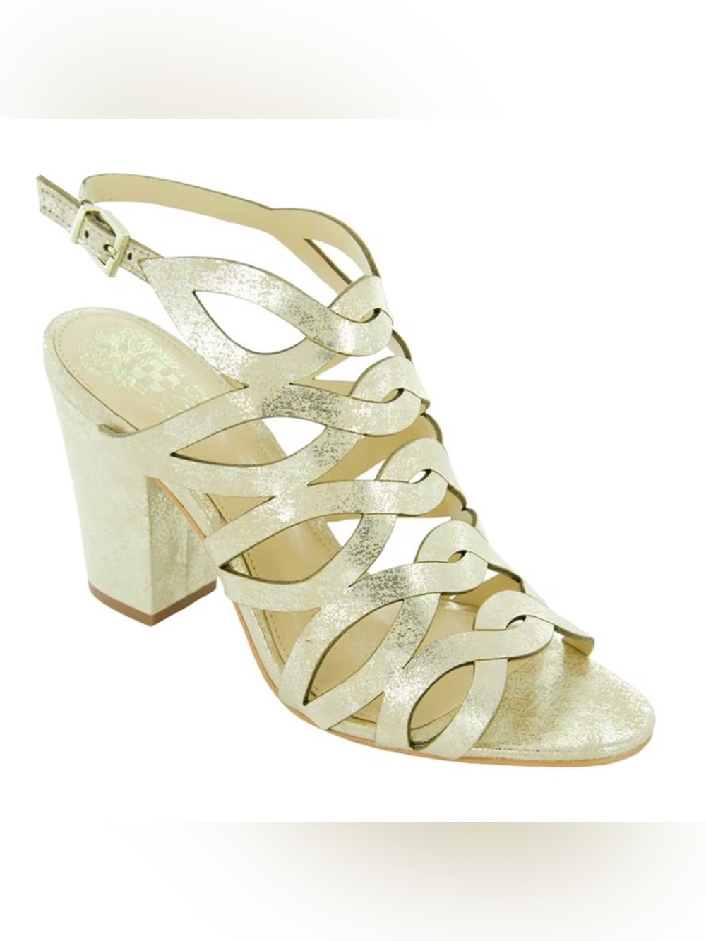 Vince Camuto Norla Block Heel Sandal In Pale Rose Gold Shimmer Size 8M